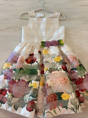 Girls Pippa & Julie Ivory Floral Organza Party Dress. Worn once